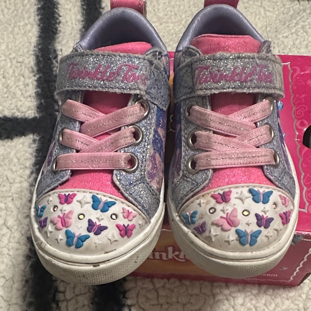 Skechers Kids' Glittery Pink and Gray Sneakers